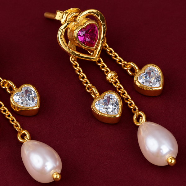 925 Heart & Pearl Dangle Earrings