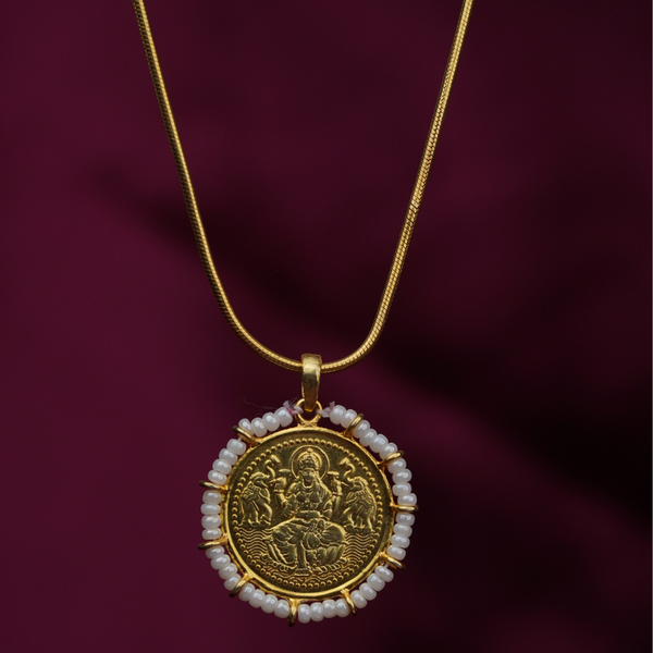 92.5 Silver Dhanlakshmi Gold Plated Coin Necklace