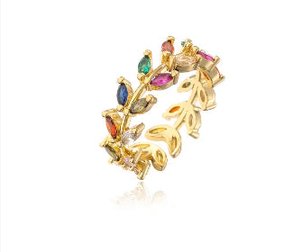 Multicolor Leaf Adjustable Ring