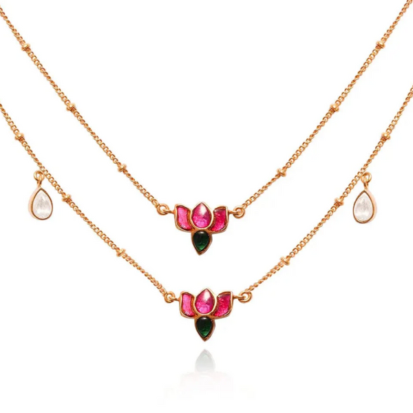 92.5 Sterling Silver Lotus Two layer Necklace