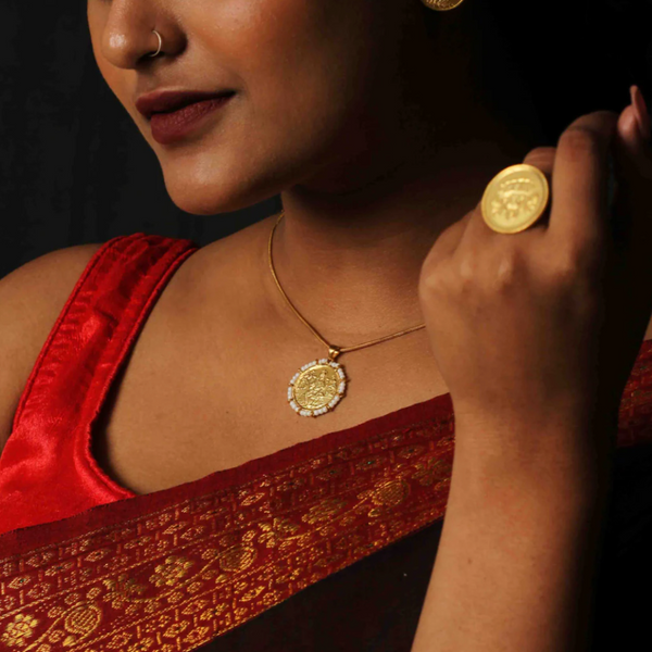 92.5 Silver Dhanlakshmi Gold Plated Coin Necklace
