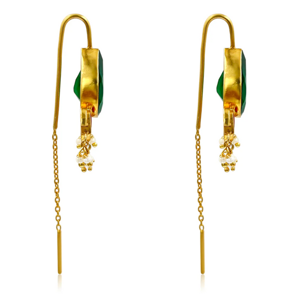 92.5 Silver Green Majestice Sui Dhaga Earrings
