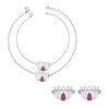 92.5 Sterling Silver Lotus Toe ring with Pink Stone Anklet Set