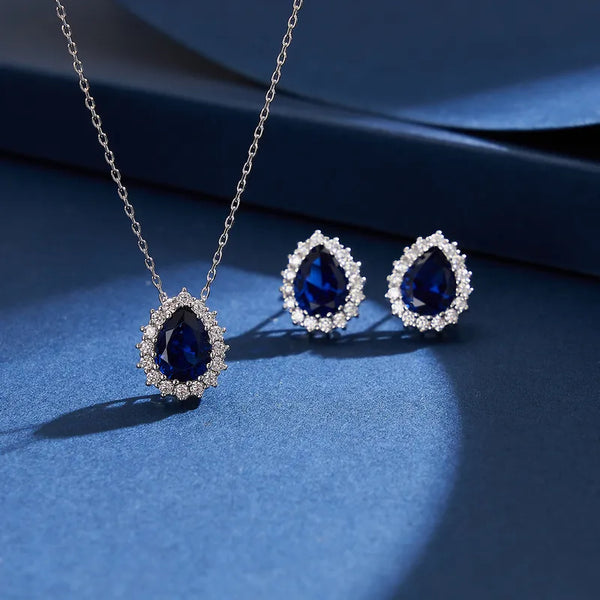 925 Sterling Silver Sapphire Blue Zircon Stud Earrings