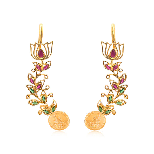 92.5 Silver Dhanlakshmi and Lotus Earcuff
