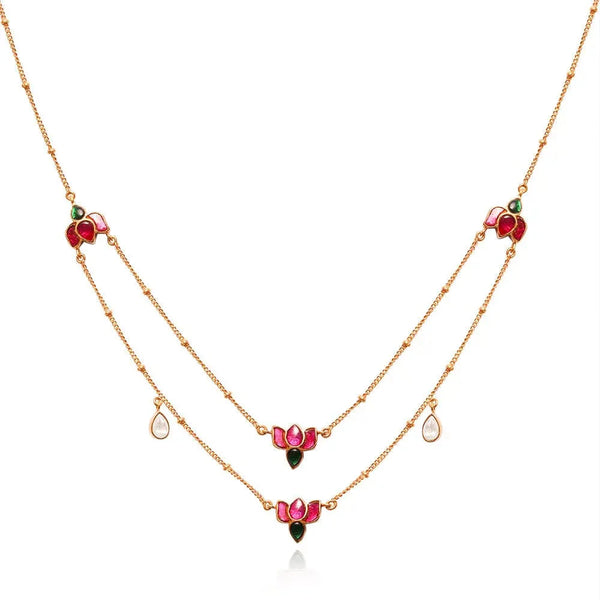 92.5 Sterling Silver Lotus Two layer Necklace