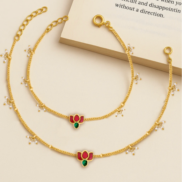 92.5 Sterling Silver Lotus Graceful Anklet