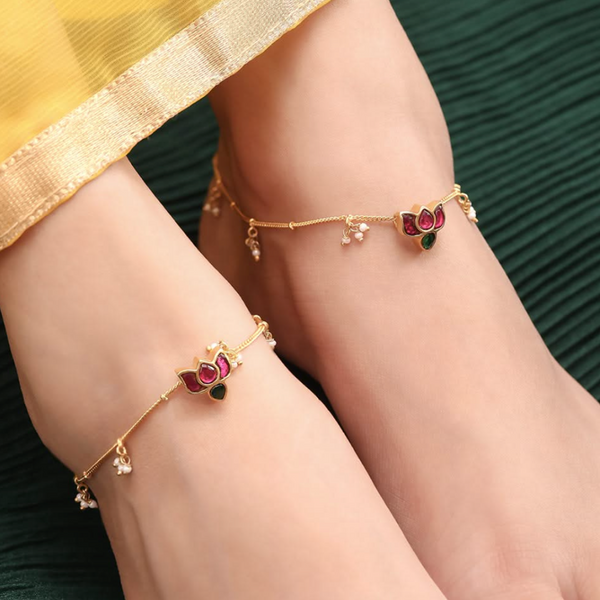 92.5 Sterling Silver Lotus Graceful Anklet