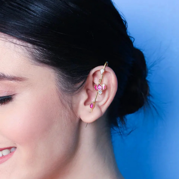 92.5 Silver Needle Lotus Kundan Earcuff