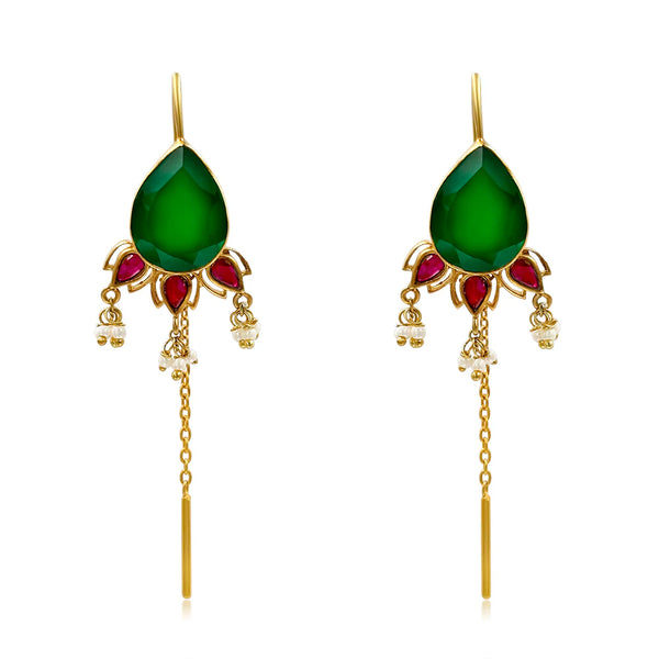 92.5 Silver Green Majestice Sui Dhaga Earrings